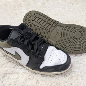 Air Jordan 1 Low Men's Black, White, and Olive Sneakers